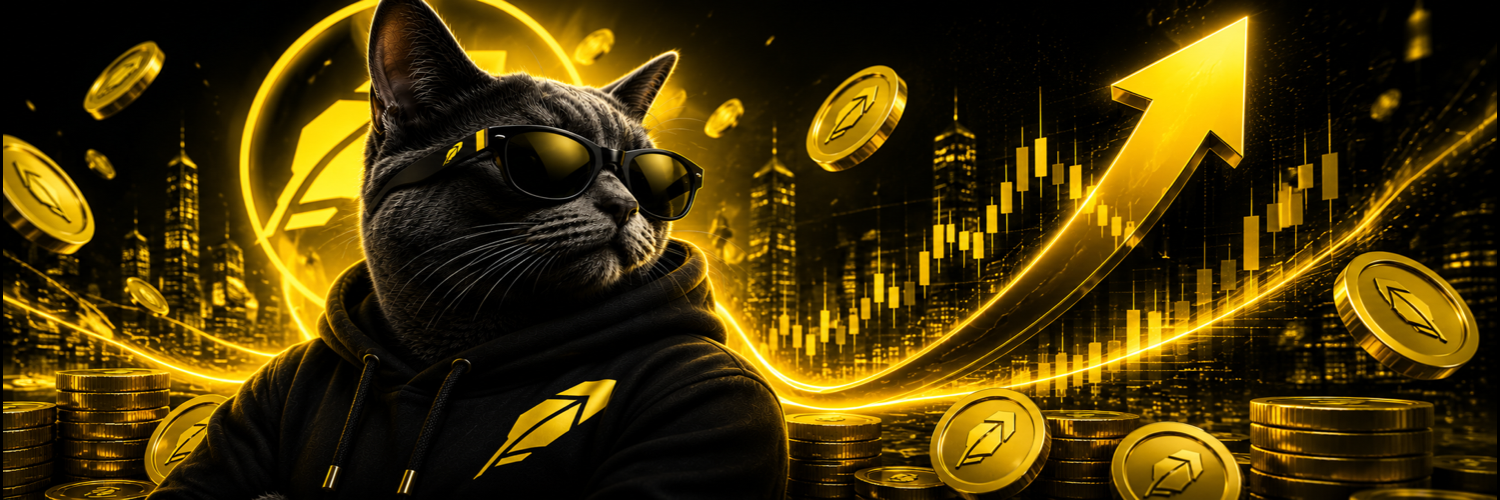 HoodMoney cat with golden coins and an upward chart arrow